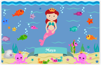 Thumbnail for Personalized Mermaid Placemat - Mermaid IV - Redhead Mermaid - Teal Name Ribbon -  View