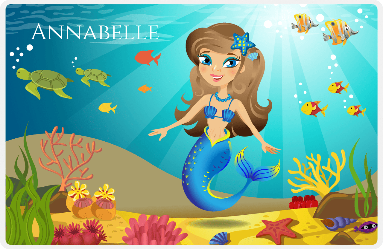 Personalized Mermaid Placemat - Mermaid V - Brunette Mermaid - Orange Fish -  View
