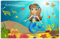 Thumbnail for Personalized Mermaid Placemat - Mermaid V - Brunette Mermaid - Orange Fish -  View