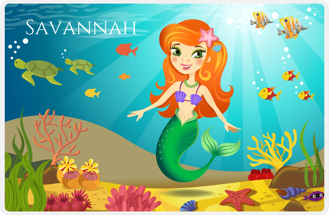 Personalized Mermaid Placemat - Mermaid V - Redhead Mermaid - Orange Fish -  View