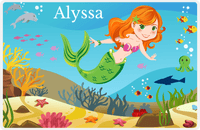 Thumbnail for Personalized Mermaid Placemat - Mermaid VI - Redhead Mermaid - Pink Fish -  View