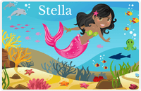 Thumbnail for Personalized Mermaid Placemat - Mermaid VI - Black Mermaid - Pink Fish -  View