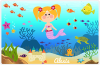 Thumbnail for Personalized Mermaid Placemat - Mermaid VII - Blonde Mermaid - Purple Fish -  View