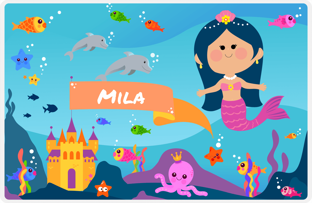 Personalized Mermaid Placemat - Mermaid VIII - Asian Mermaid - Orange Flag -  View