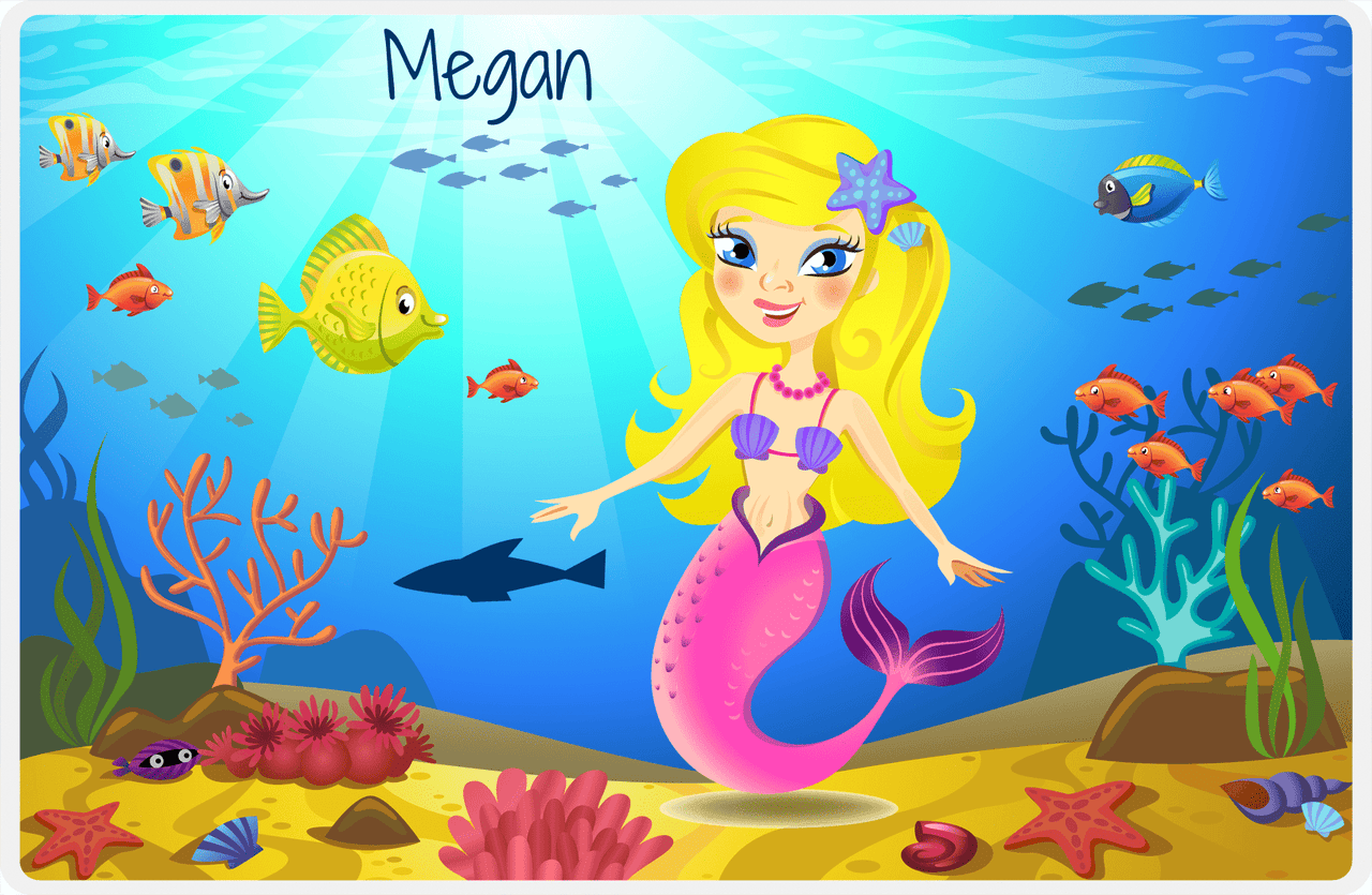 Personalized Mermaid Placemat - Mermaid I - Blonde Mermaid - Blue Fish -  View