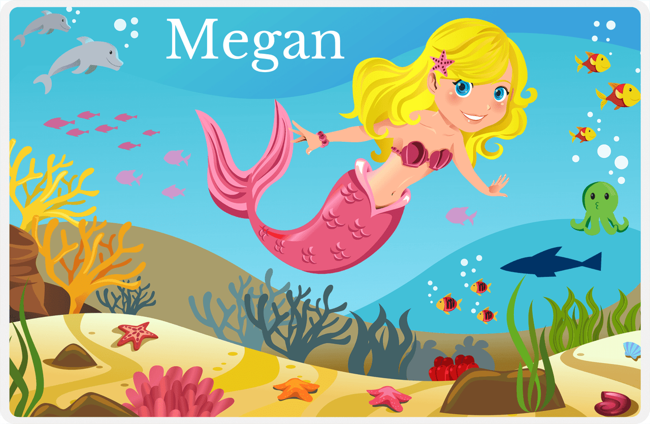 Personalized Mermaid Placemat - Mermaid VI - Blonde Mermaid - Pink Fish -  View