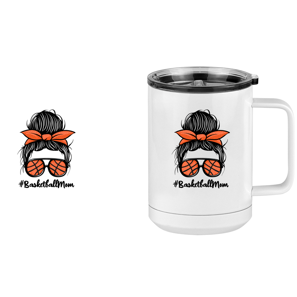 Personalized Messy Bun Coffee Mug Tumbler with Handle (15 oz) - Basketball Mom - Design View