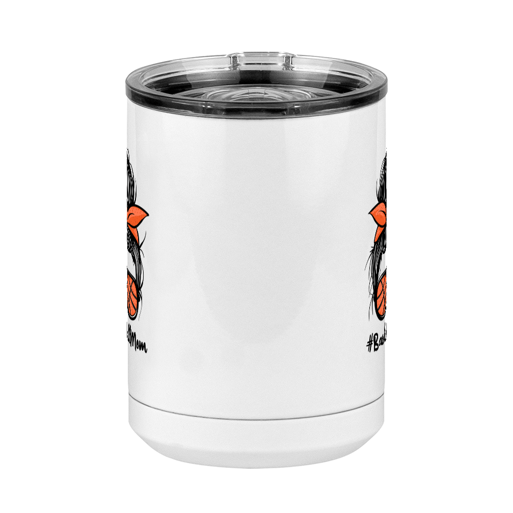 Personalized Messy Bun Coffee Mug Tumbler with Handle (15 oz) - Basketball Mom - Front View