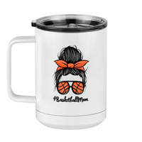 Thumbnail for Personalized Messy Bun Coffee Mug Tumbler with Handle (15 oz) - Basketball Mom - Left View