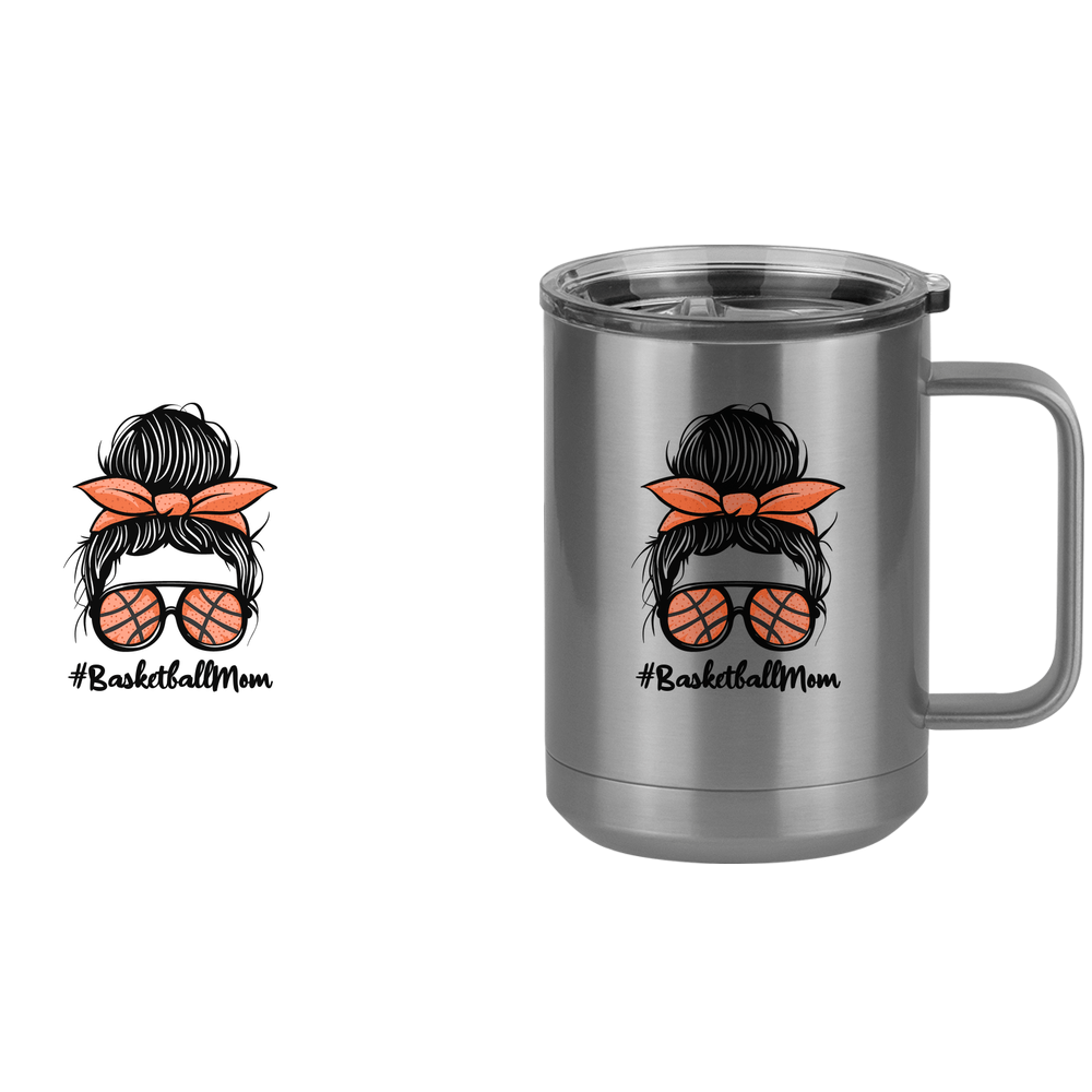 Personalized Messy Bun Coffee Mug Tumbler with Handle (15 oz) - Basketball Mom - Design View