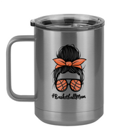 Thumbnail for Personalized Messy Bun Coffee Mug Tumbler with Handle (15 oz) - Basketball Mom - Left View
