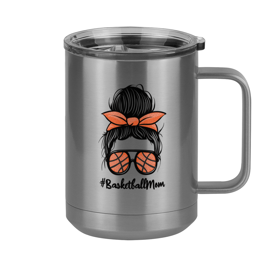 Personalized Messy Bun Coffee Mug Tumbler with Handle (15 oz) - Basketball Mom - Right View