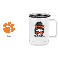 Thumbnail for Personalized Messy Bun Coffee Mug Tumbler with Handle (15 oz) - Basketball Mom with Photo Upload - Design View