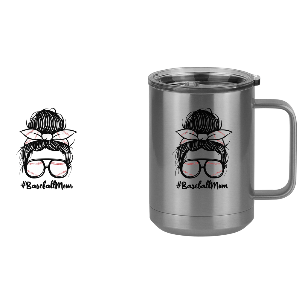 Personalized Messy Bun Coffee Mug Tumbler with Handle (15 oz) - Baseball Mom - Design View