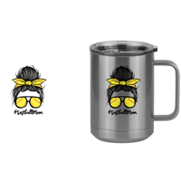 Thumbnail for Personalized Messy Bun Coffee Mug Tumbler with Handle (15 oz) - Softball Mom - Design View