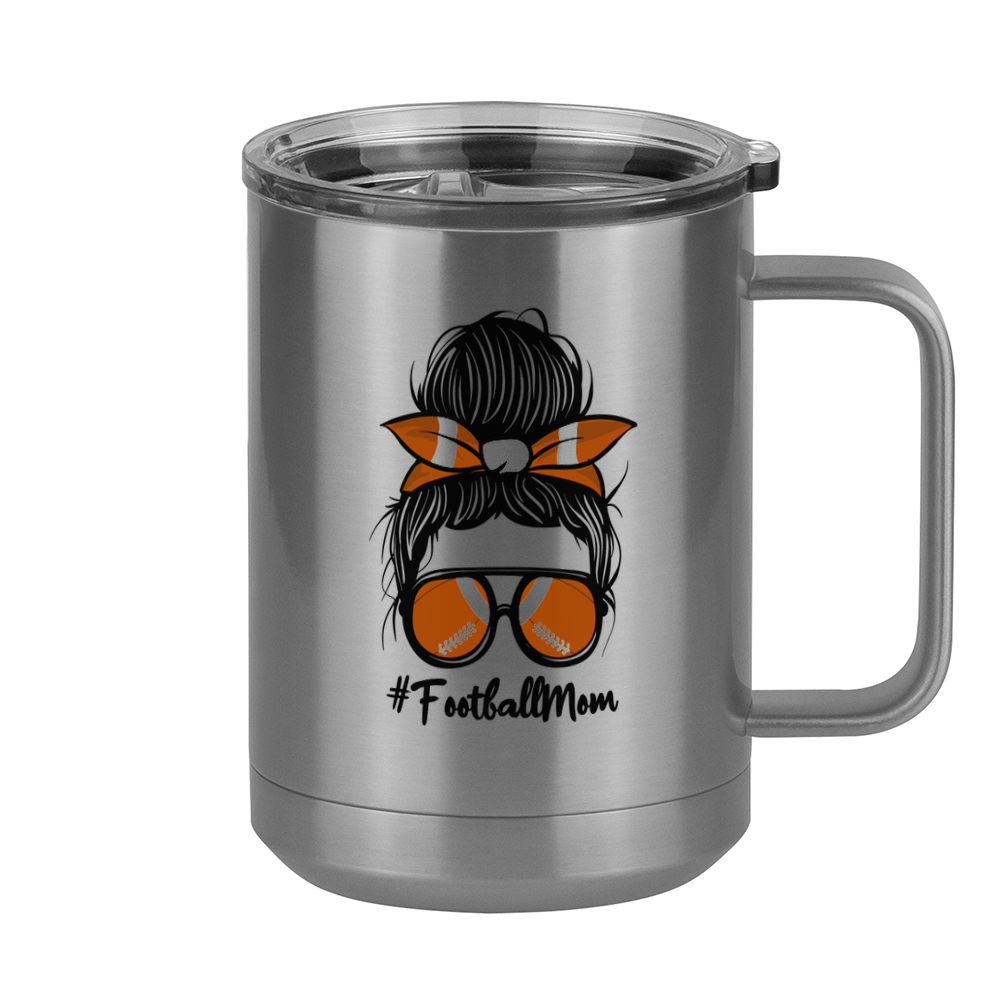 Personalized Messy Bun Coffee Mug Tumbler with Handle (15 oz) - Football Mom - Right View