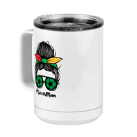 Thumbnail for Personalized Messy Bun Coffee Mug Tumbler with Handle (15 oz) - Soccer Mom - Front Left View