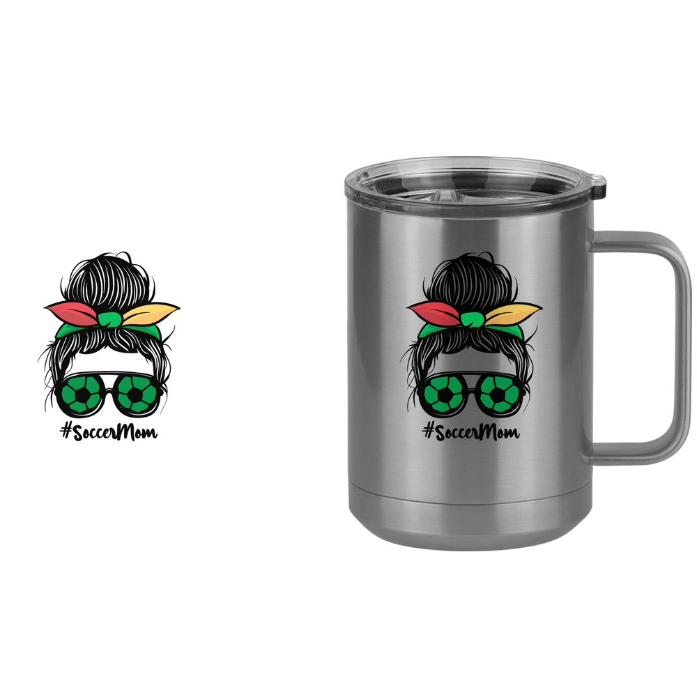 Personalized Messy Bun Coffee Mug Tumbler with Handle (15 oz) - Soccer Mom - Design View