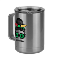 Thumbnail for Personalized Messy Bun Coffee Mug Tumbler with Handle (15 oz) - Soccer Mom - Front Left View