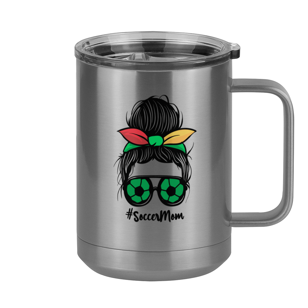 Personalized Messy Bun Coffee Mug Tumbler with Handle (15 oz) - Soccer Mom - Right View