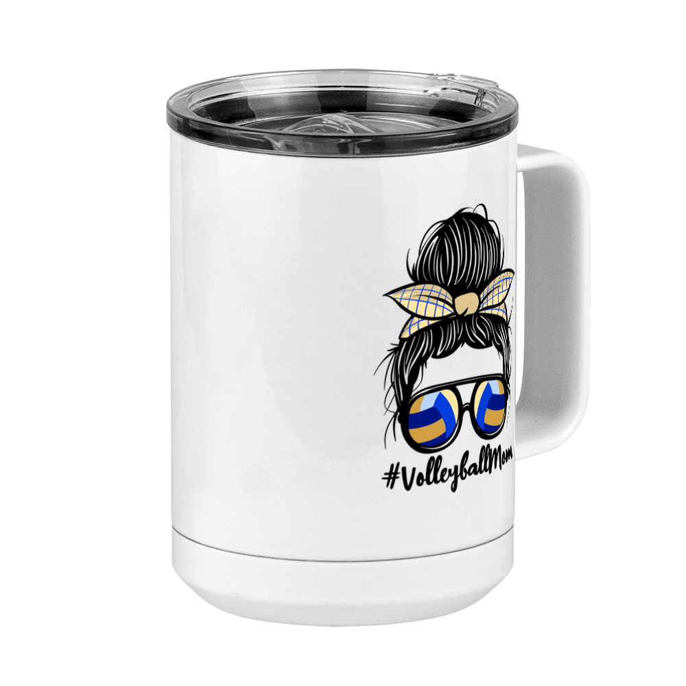 Personalized Messy Bun Coffee Mug Tumbler with Handle (15 oz) - Volleyball Mom - Front Right View
