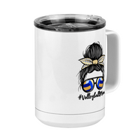 Thumbnail for Personalized Messy Bun Coffee Mug Tumbler with Handle (15 oz) - Volleyball Mom - Front Right View