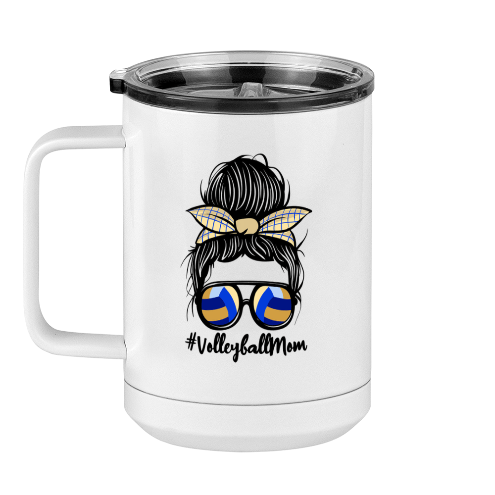 Personalized Messy Bun Coffee Mug Tumbler with Handle (15 oz) - Volleyball Mom - Left View