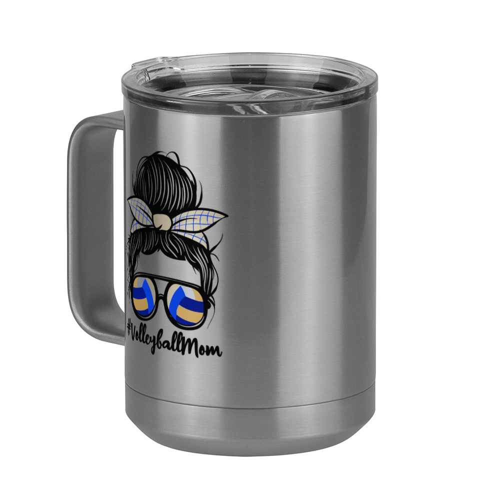 Personalized Messy Bun Coffee Mug Tumbler with Handle (15 oz) - Volleyball Mom - Front Left View