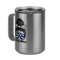Thumbnail for Personalized Messy Bun Coffee Mug Tumbler with Handle (15 oz) - Volleyball Mom - Front Left View