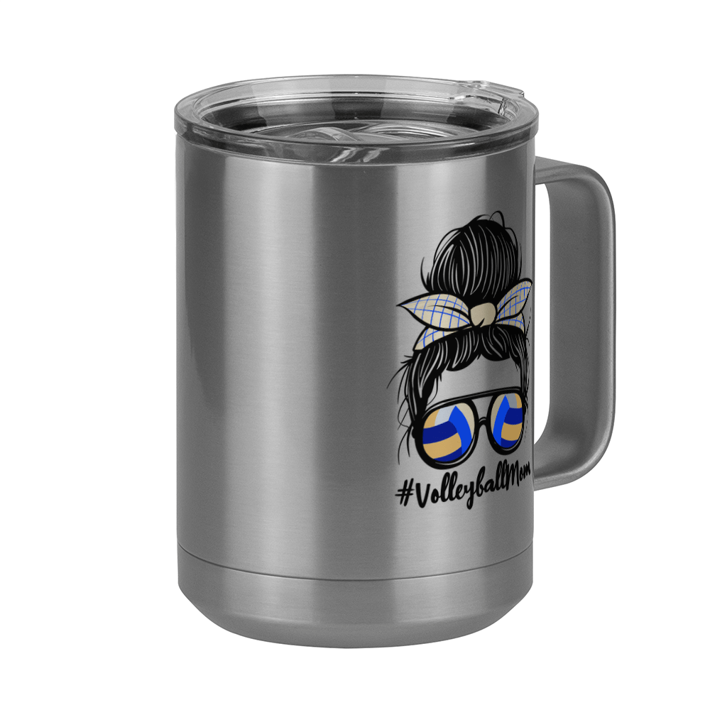 Personalized Messy Bun Coffee Mug Tumbler with Handle (15 oz) - Volleyball Mom - Front Right View