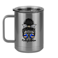 Thumbnail for Personalized Messy Bun Coffee Mug Tumbler with Handle (15 oz) - Volleyball Mom - Left View