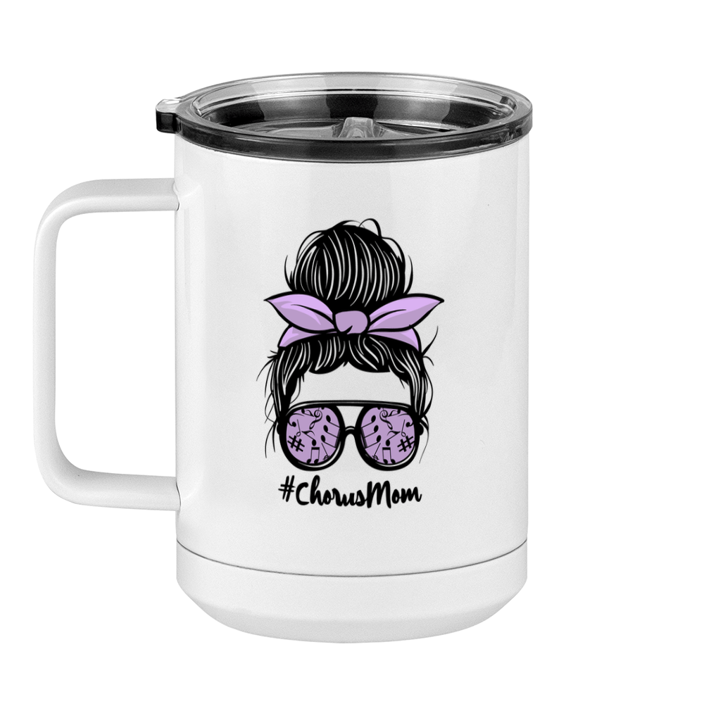 Personalized Messy Bun Coffee Mug Tumbler with Handle (15 oz) - Chorus Mom - Left View