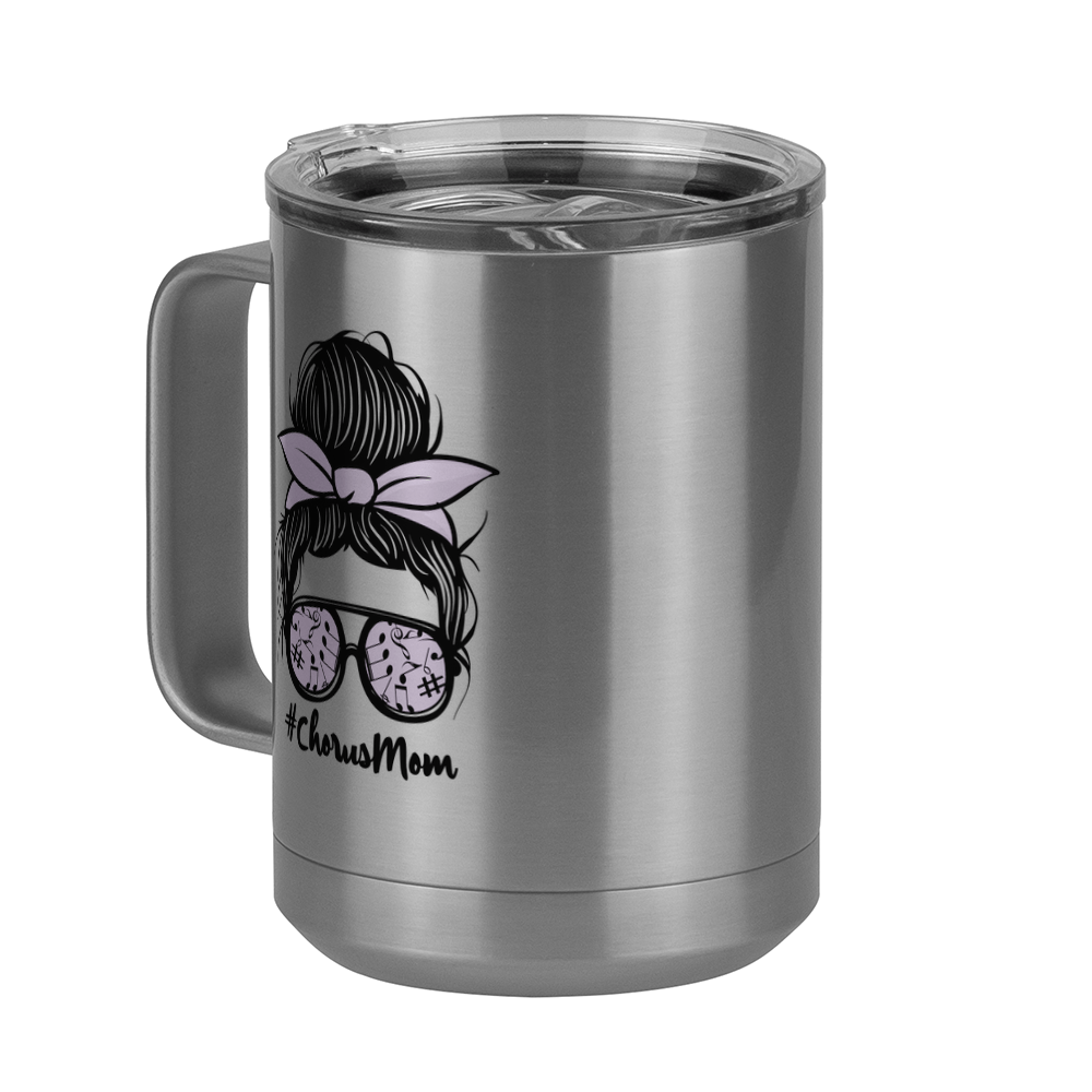 Personalized Messy Bun Coffee Mug Tumbler with Handle (15 oz) - Chorus Mom - Front Left View