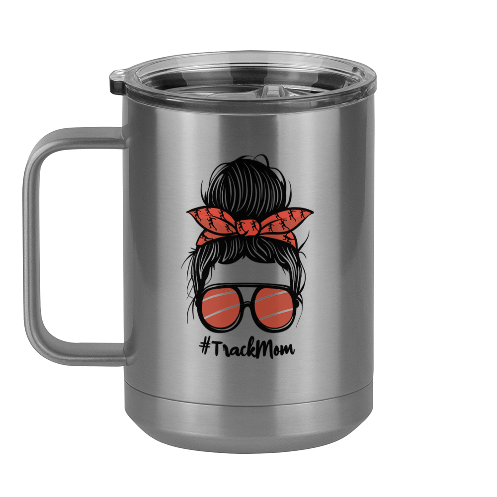 Personalized Messy Bun Coffee Mug Tumbler with Handle (15 oz) - Track Mom - Left View