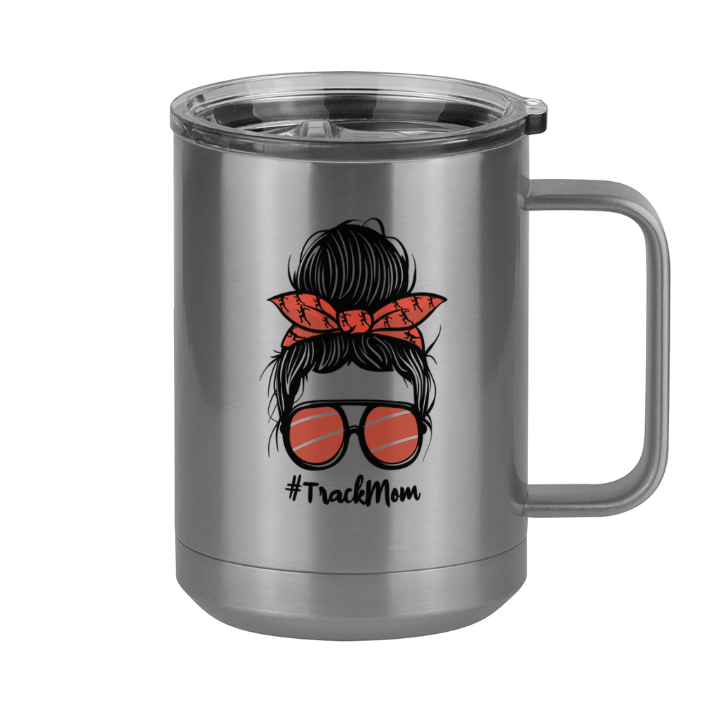 Personalized Messy Bun Coffee Mug Tumbler with Handle (15 oz) - Track Mom - Right View