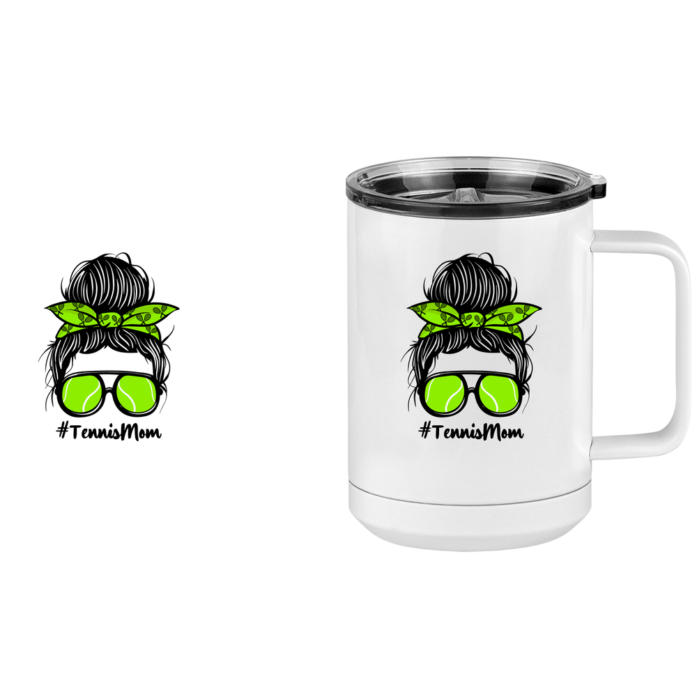 Personalized Messy Bun Coffee Mug Tumbler with Handle (15 oz) - Tennis Mom - Design View