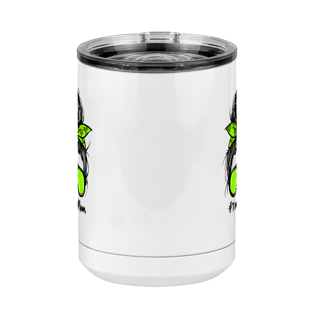 Personalized Messy Bun Coffee Mug Tumbler with Handle (15 oz) - Tennis Mom - Front View