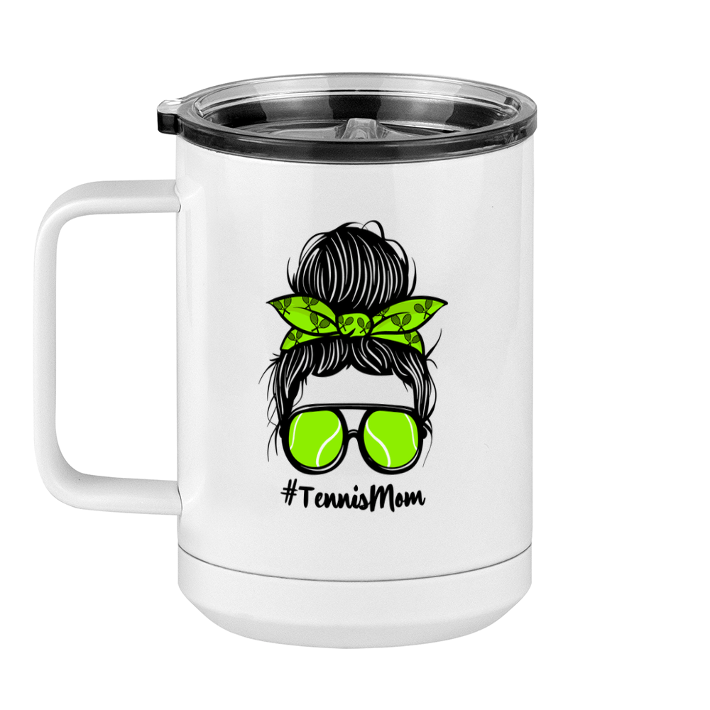 Personalized Messy Bun Coffee Mug Tumbler with Handle (15 oz) - Tennis Mom - Left View