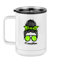 Thumbnail for Personalized Messy Bun Coffee Mug Tumbler with Handle (15 oz) - Tennis Mom - Left View