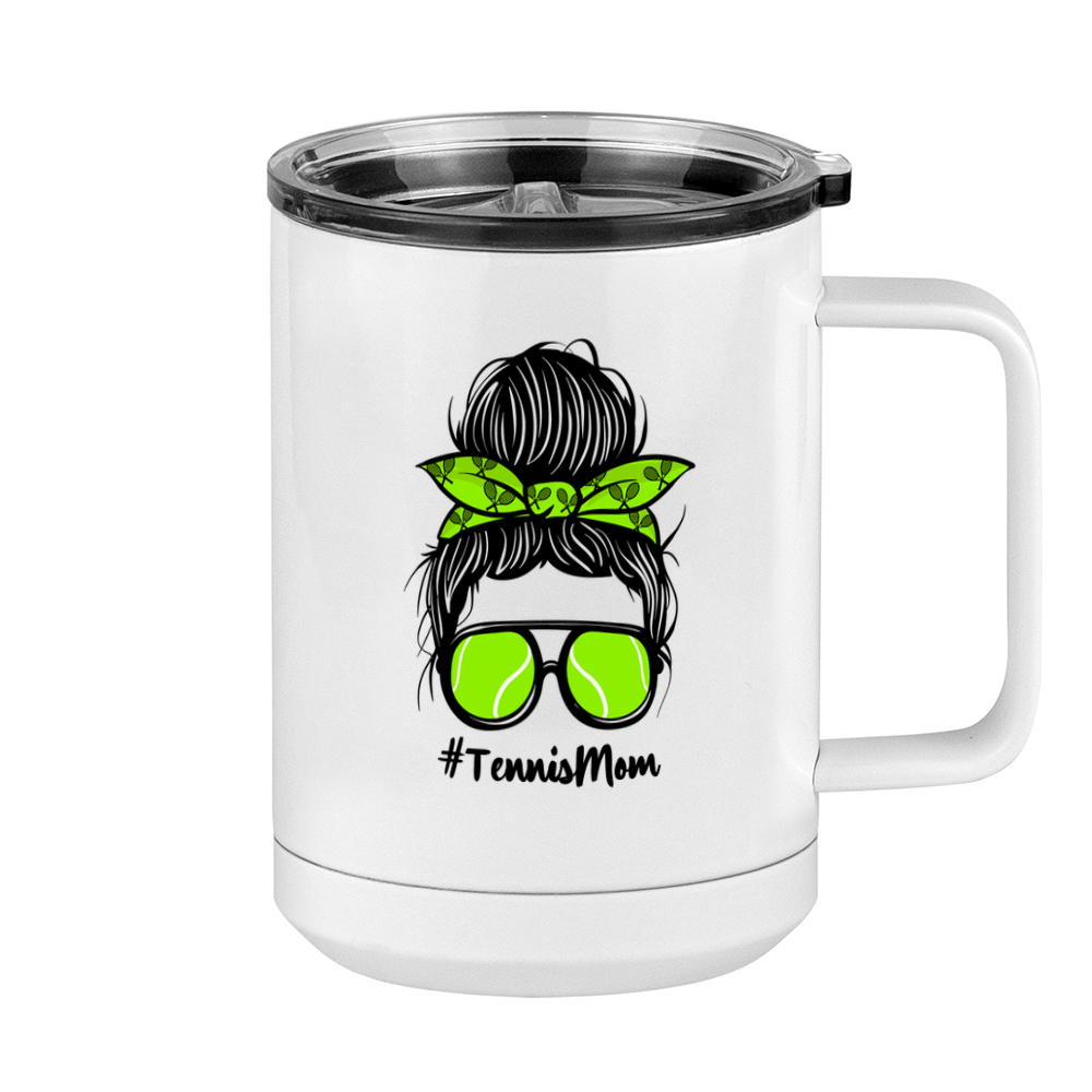 Personalized Messy Bun Coffee Mug Tumbler with Handle (15 oz) - Tennis Mom - Right View