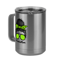 Thumbnail for Personalized Messy Bun Coffee Mug Tumbler with Handle (15 oz) - Tennis Mom - Front Left View