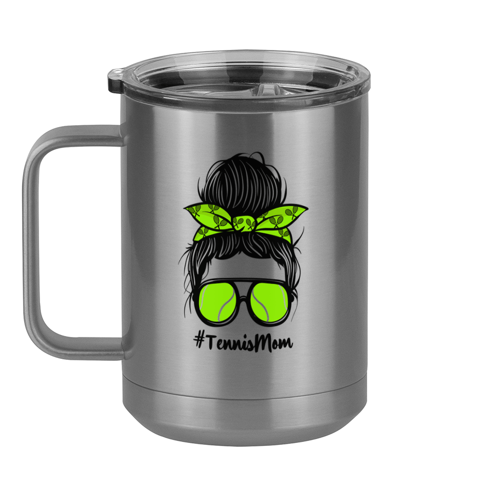 Personalized Messy Bun Coffee Mug Tumbler with Handle (15 oz) - Tennis Mom - Left View