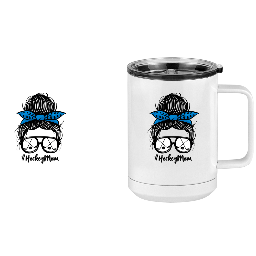 Personalized Messy Bun Coffee Mug Tumbler with Handle (15 oz) - Hockey Mom - Design View