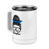 Thumbnail for Personalized Messy Bun Coffee Mug Tumbler with Handle (15 oz) - Hockey Mom - Front Left View