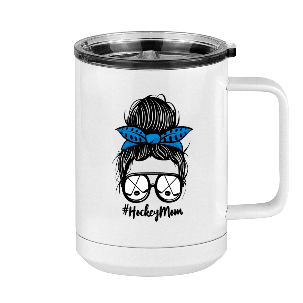 Personalized Messy Bun Coffee Mug Tumbler with Handle (15 oz) - Hockey Mom - Right View