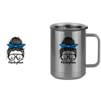 Thumbnail for Personalized Messy Bun Coffee Mug Tumbler with Handle (15 oz) - Hockey Mom - Design View
