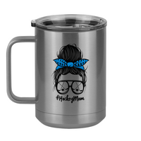 Thumbnail for Personalized Messy Bun Coffee Mug Tumbler with Handle (15 oz) - Hockey Mom - Left View