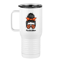 Thumbnail for Personalized Messy Bun Travel Coffee Mug Tumbler with Handle (20 oz) - Basketball Mom - Left View