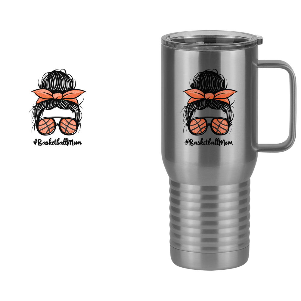 Personalized Messy Bun Travel Coffee Mug Tumbler with Handle (20 oz) - Basketball Mom - Design View