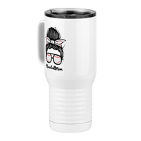Thumbnail for Personalized Messy Bun Travel Coffee Mug Tumbler with Handle (20 oz) - Baseball Mom - Front Left View
